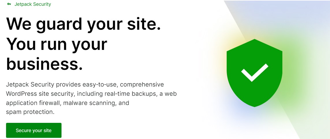 Jetpack Security plugin page hero section on jetpack.com with title, paragraph, and "Secure you site" call to action.
