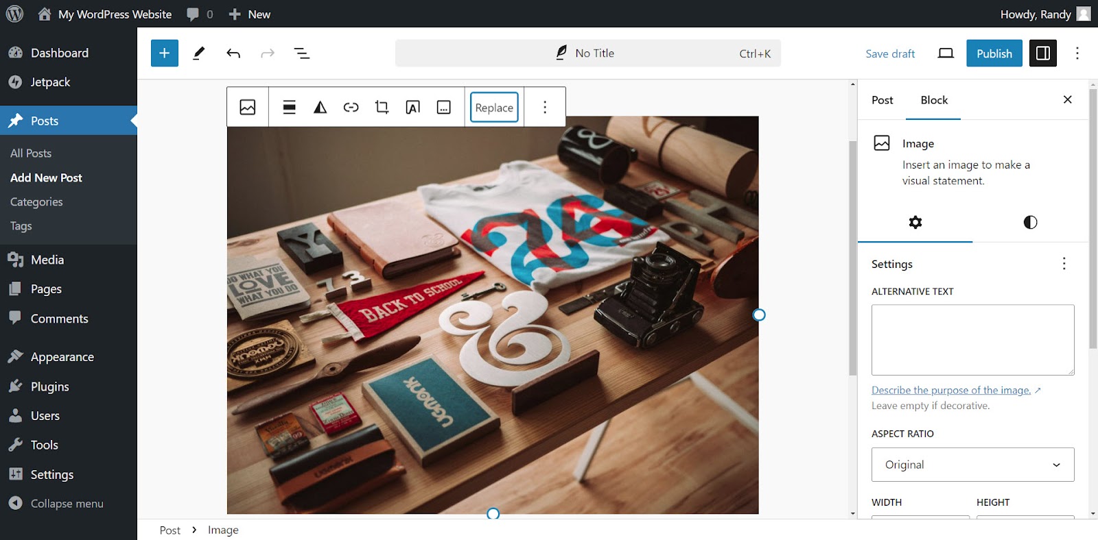 replacing an image in the block editor