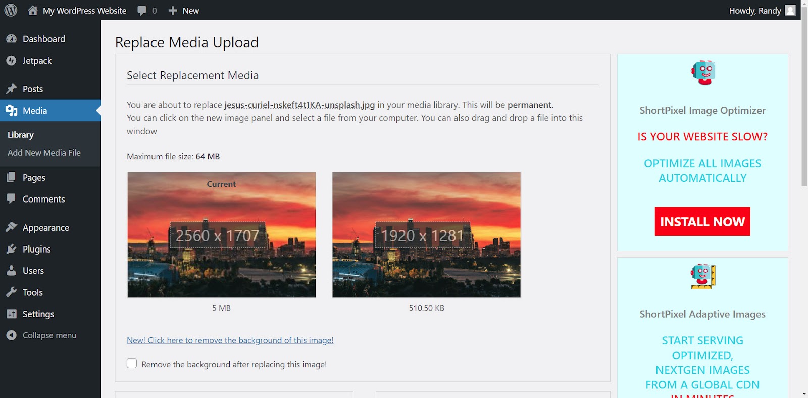 replacing media file upload
