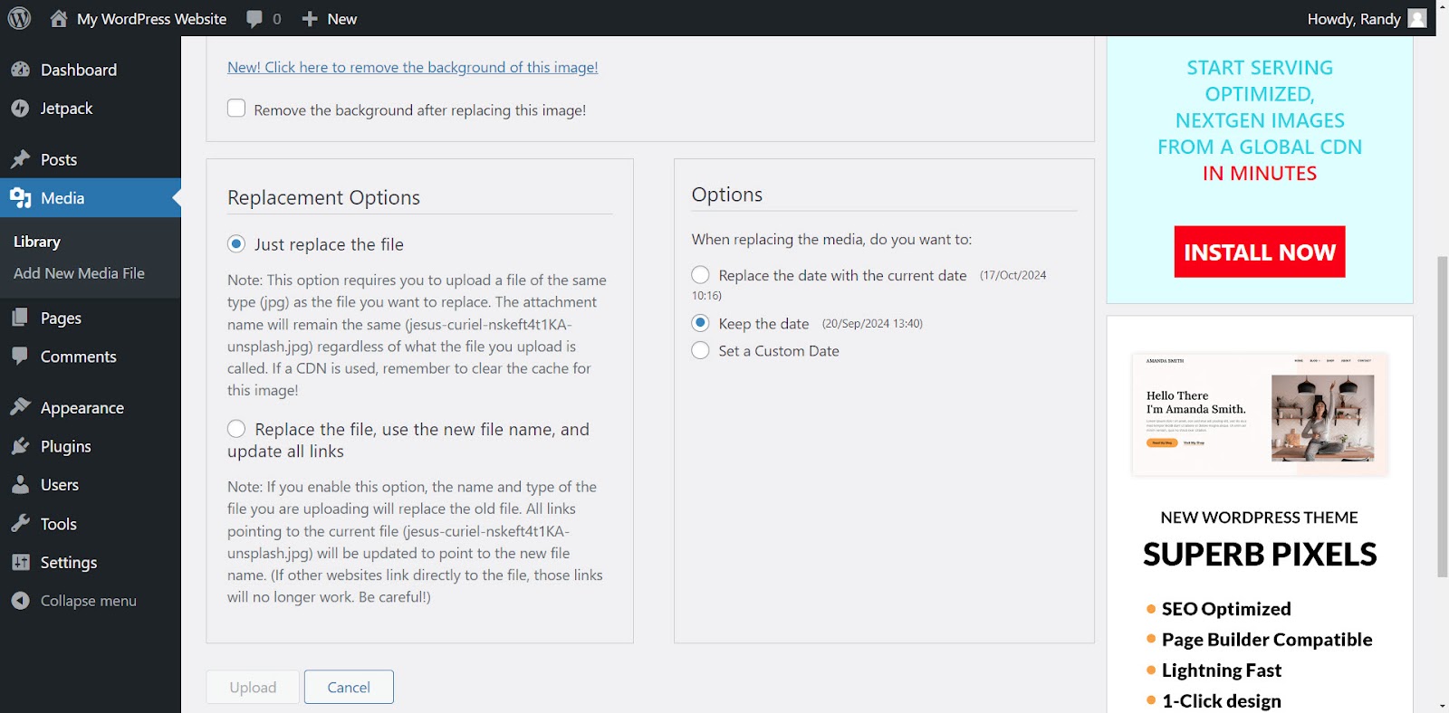 replacement options via a plugin