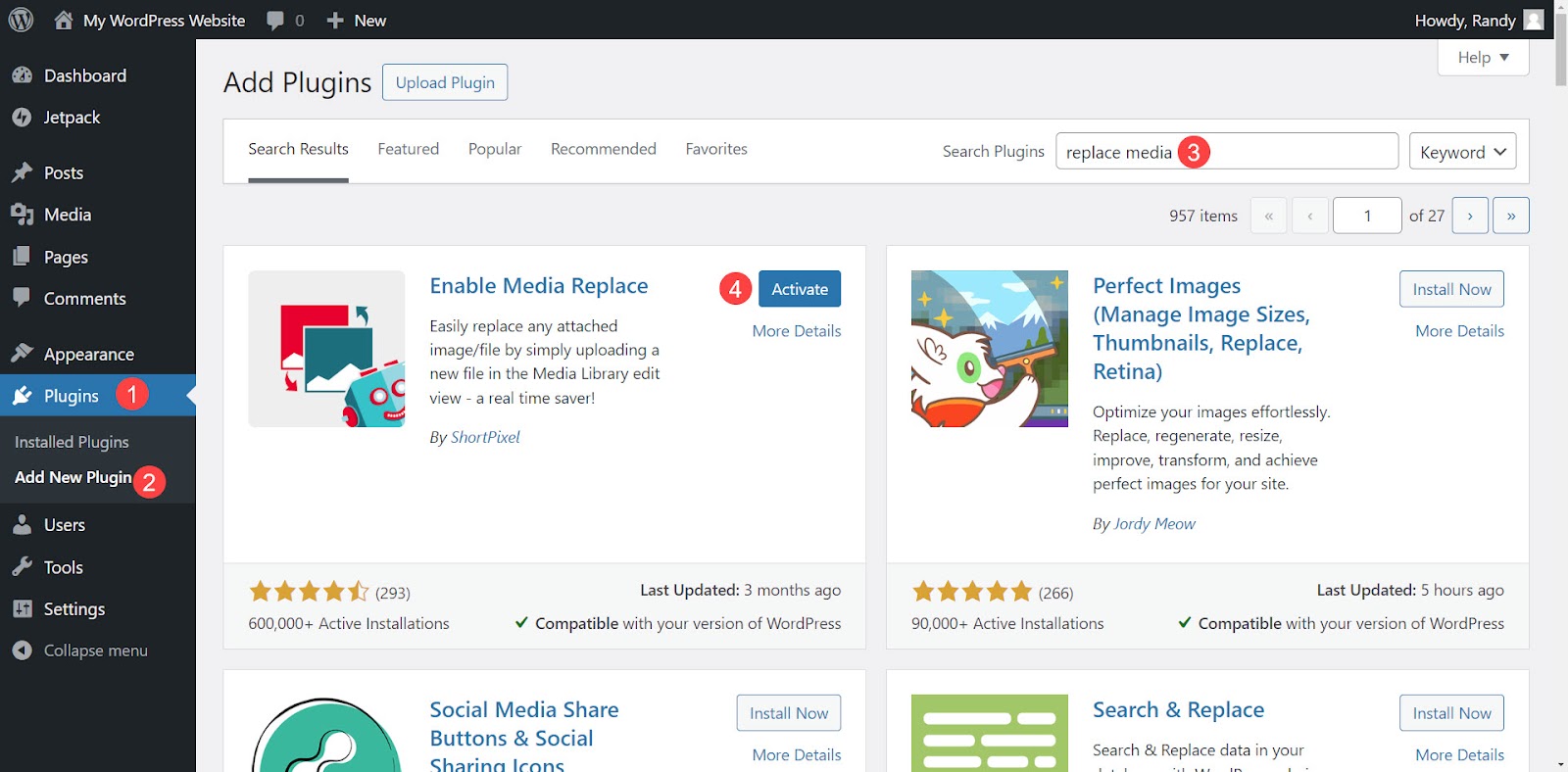adding the Enable Media Replace plugin