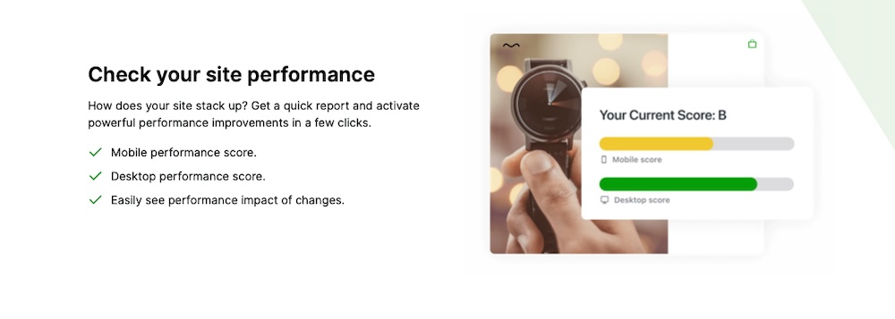Jetpack Boost webpage value proposition section with title, paragraph, list, and image.