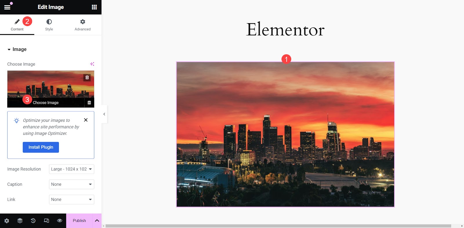 choosing an image in Elementor