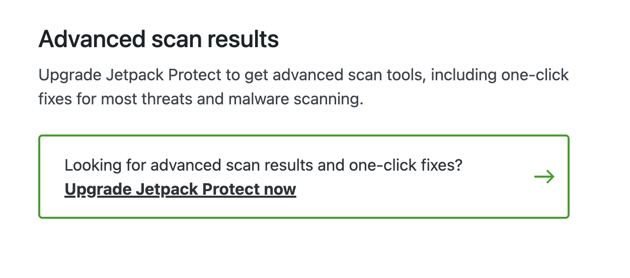 Opción de Jetpack Scan en WordPress para actualizar a Jetpack Protect y obtener funciones más avanzadas.