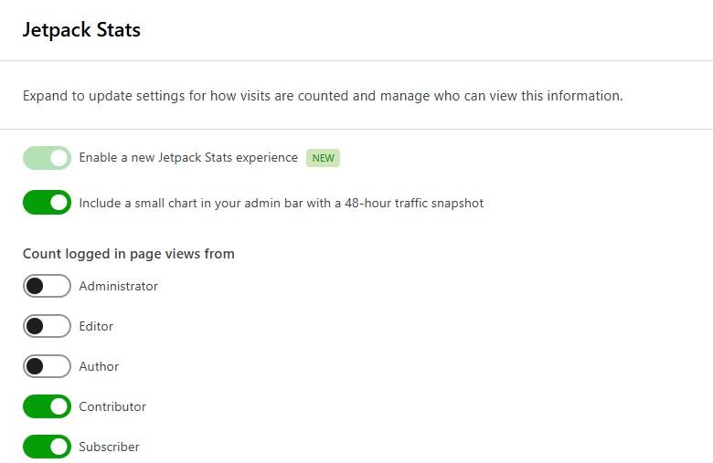 settings for Jetpack Stats
