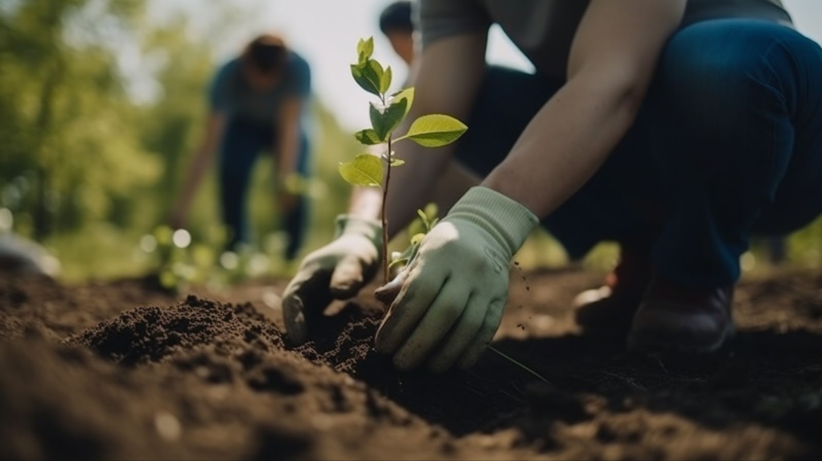 workers planting trees in the dirt