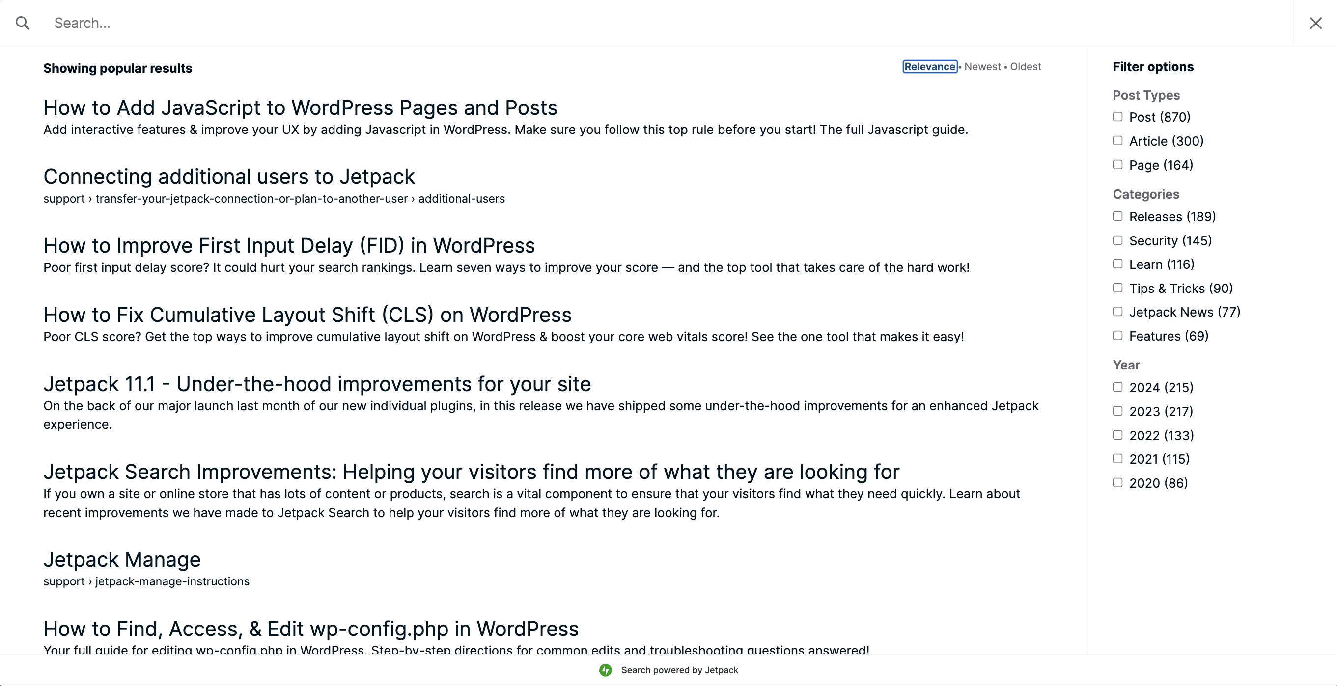 example of a Jetpack Search query