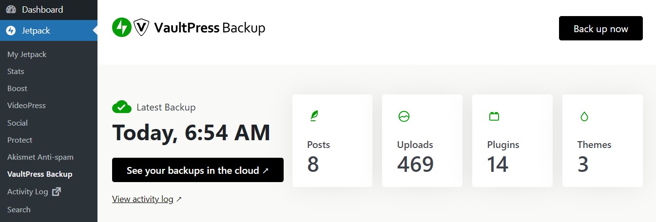 Jetpack Vaultpress Backup as displayed in the WordPress dashboard.