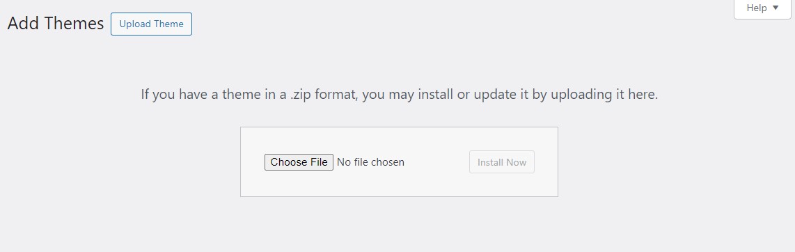 WordPress website dashboard Upload Theme option with the Appearance/theme settings.