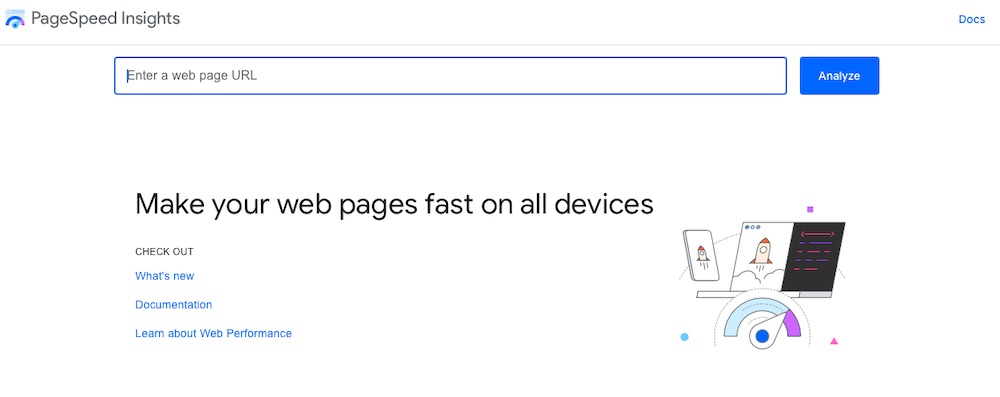 PageSpeed insights page with a field to enter a URL