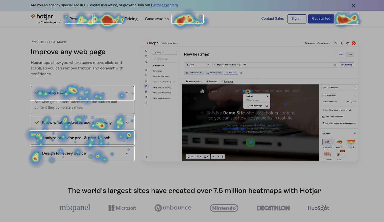 Hotjar website with heatmaps