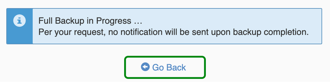 blue notice, "full backup in process"