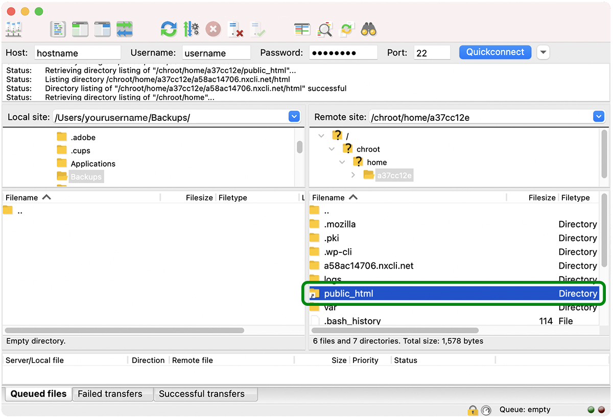 the public_html folder highlighted