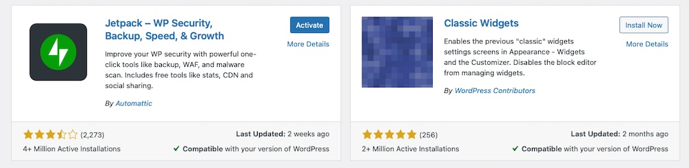 Plugin Jetpack en el panel de WordPress