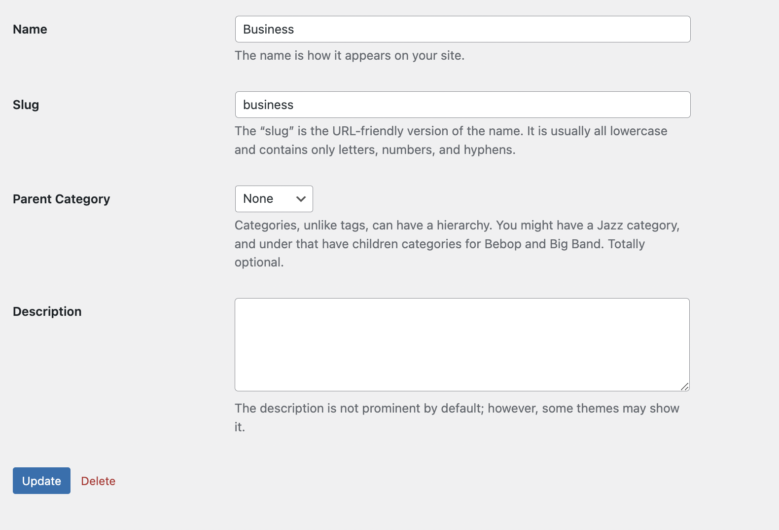 editing the slug of a category page