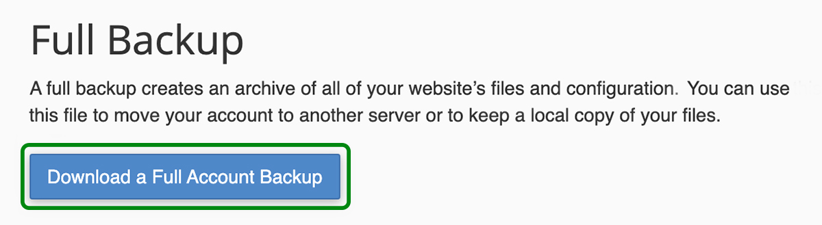 button for "download a full account backup"