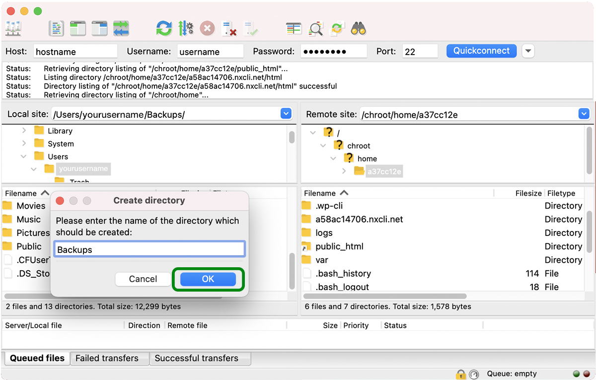 Naming a new folder "Backups"