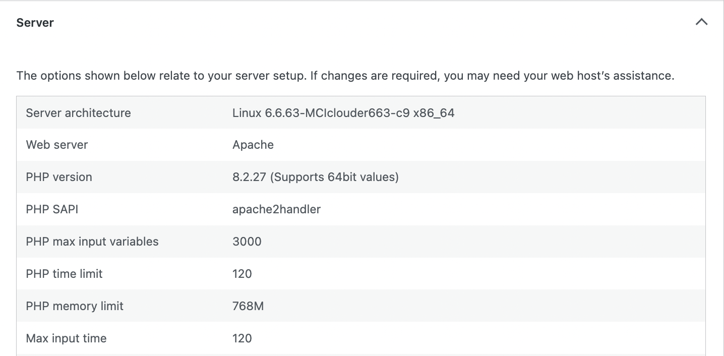 checking the PHP version in Site Health