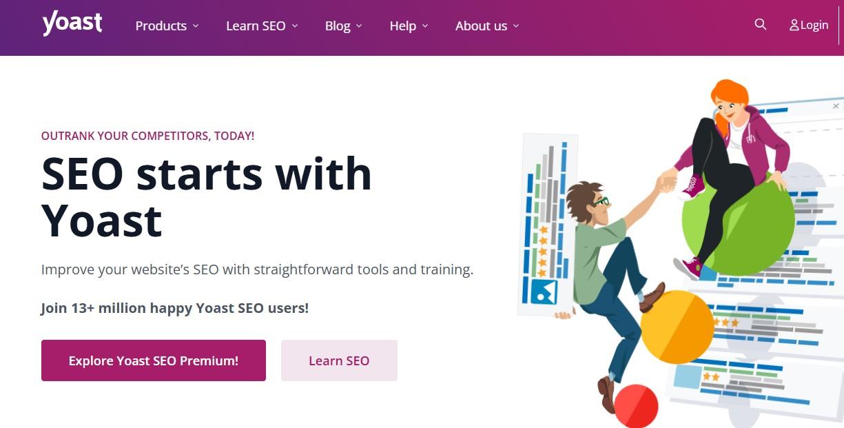 Yoast SEO homepage with text, "SEO starts with Yoast"