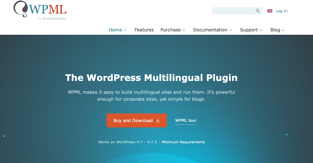 WPML homepage with text, "the WordPress multilingual plugin"