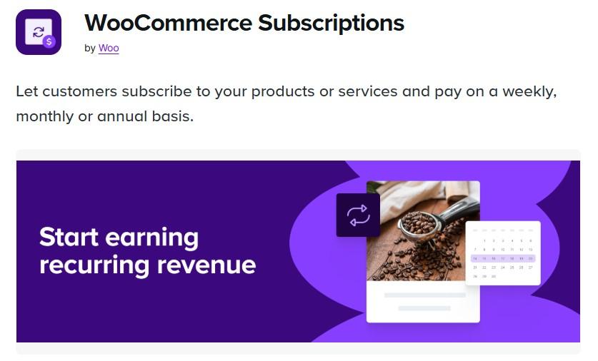 WooCommerce Subscriptions extension page