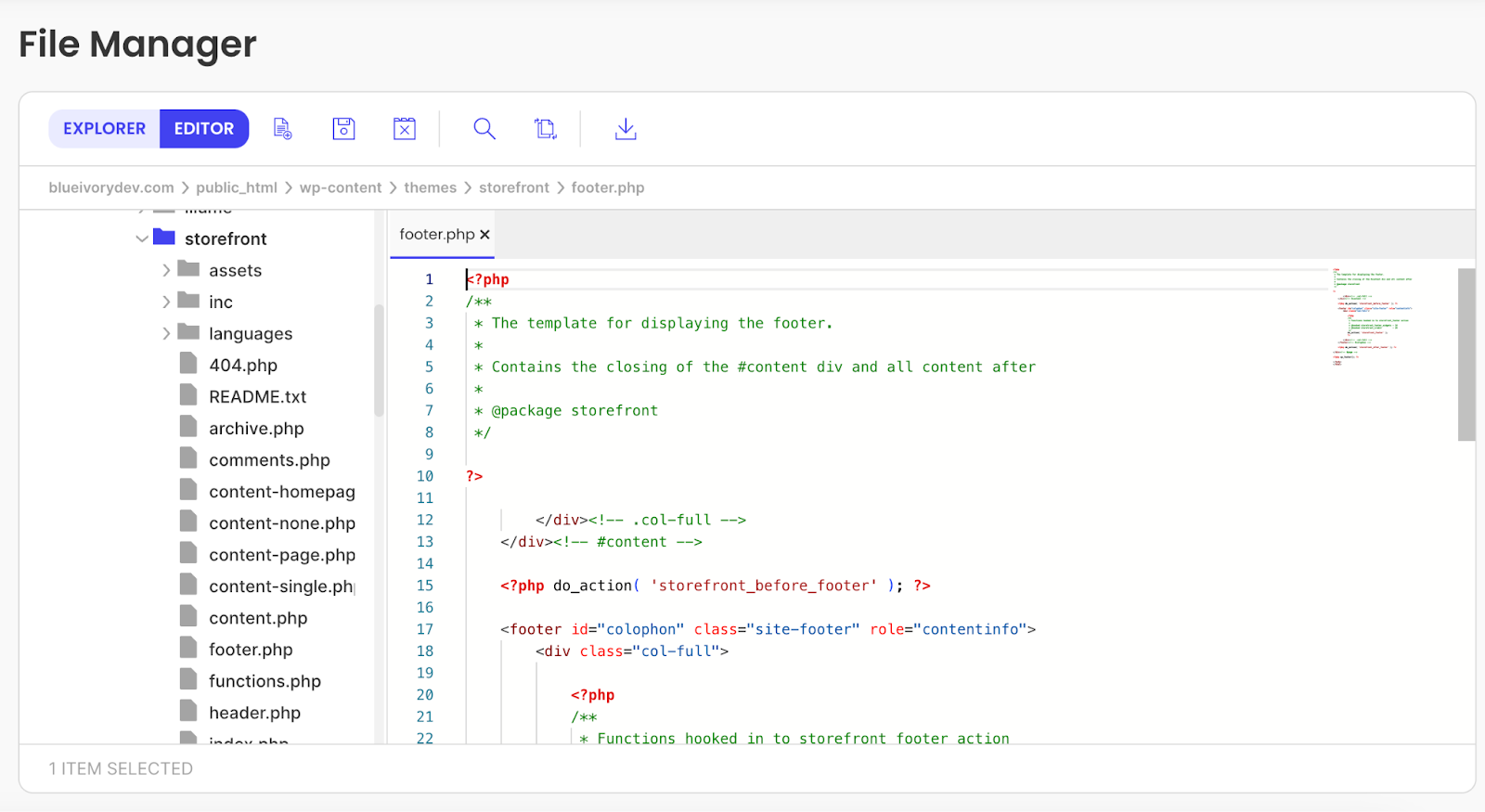 editing the footer.php file