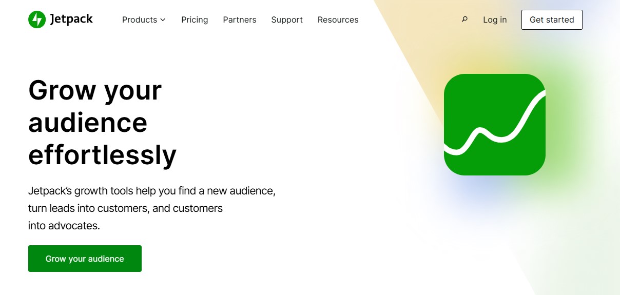 Jetpack homepage with the text "Grow your audience effortlessly"