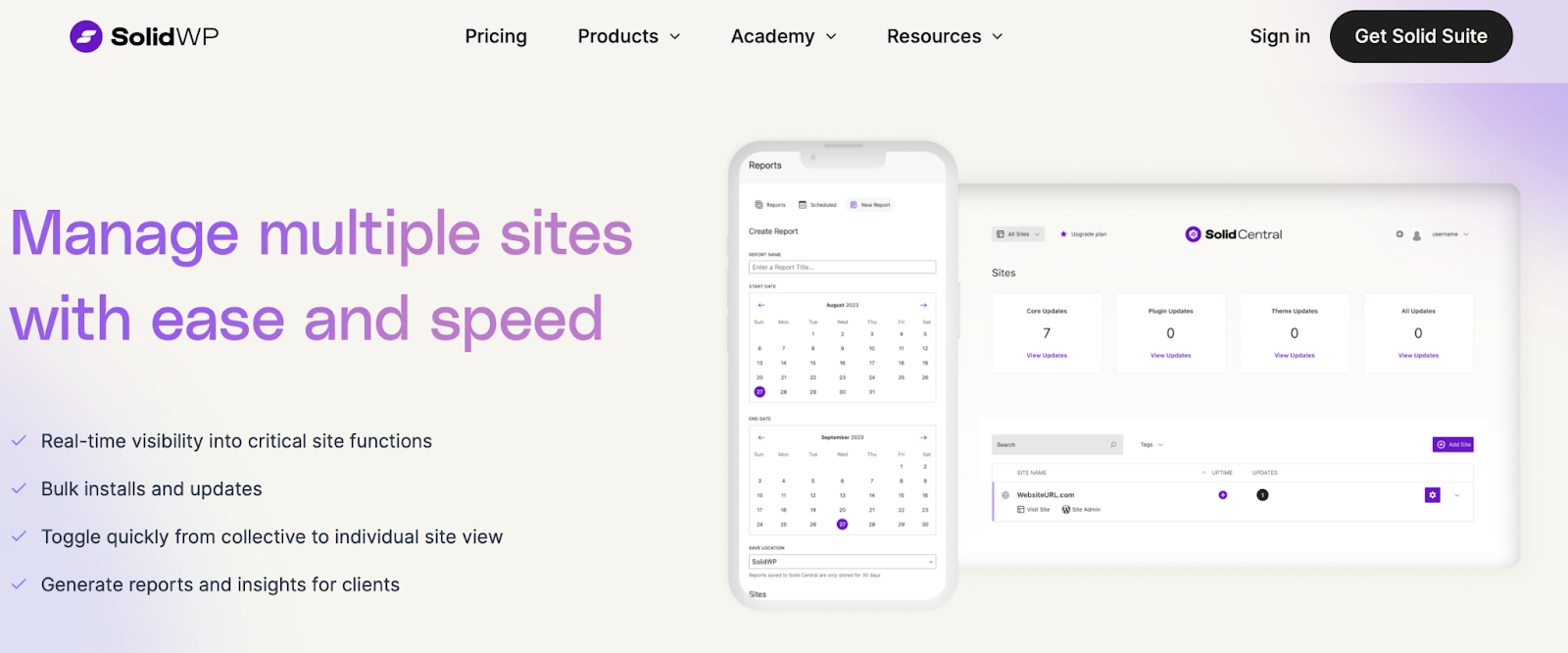 SolidWP with screenshot and a checklist of features