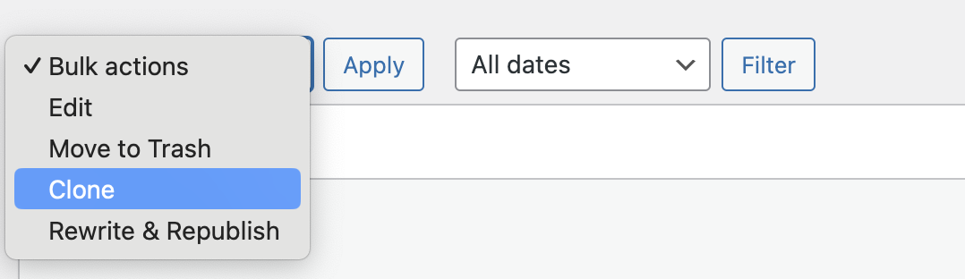 dropdown with the option to clone, edit, move to trash, etc.