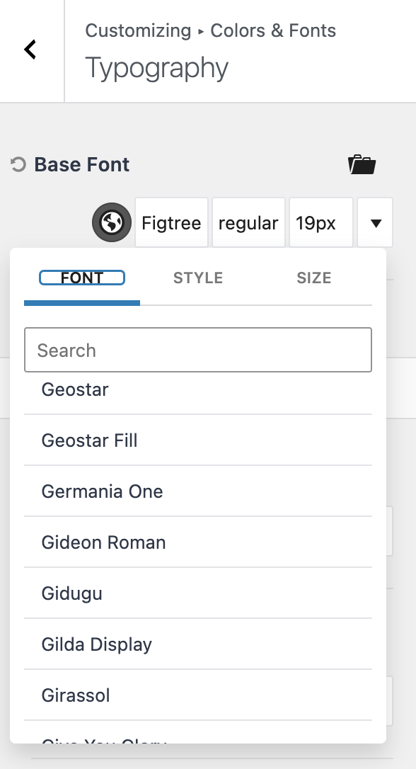 selecting a base font