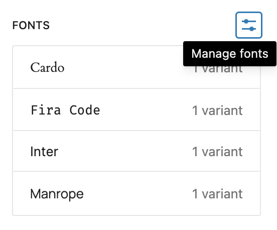 button to manage fonts