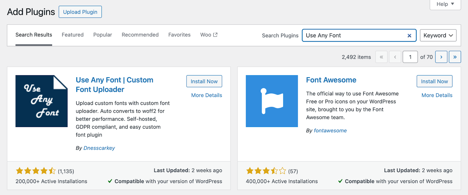 finding the Use Any Font plugin 