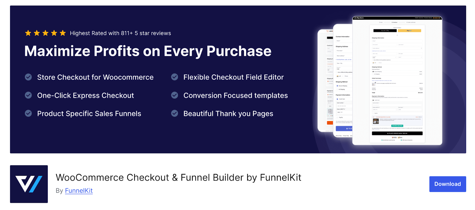 WooCommerce Checkout & Funnel Builder WordPress plugin as seen in the WordPress Plugin Repository on WordPress.org