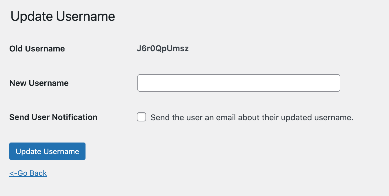 setting a new username with the Easy Username Updater plugin