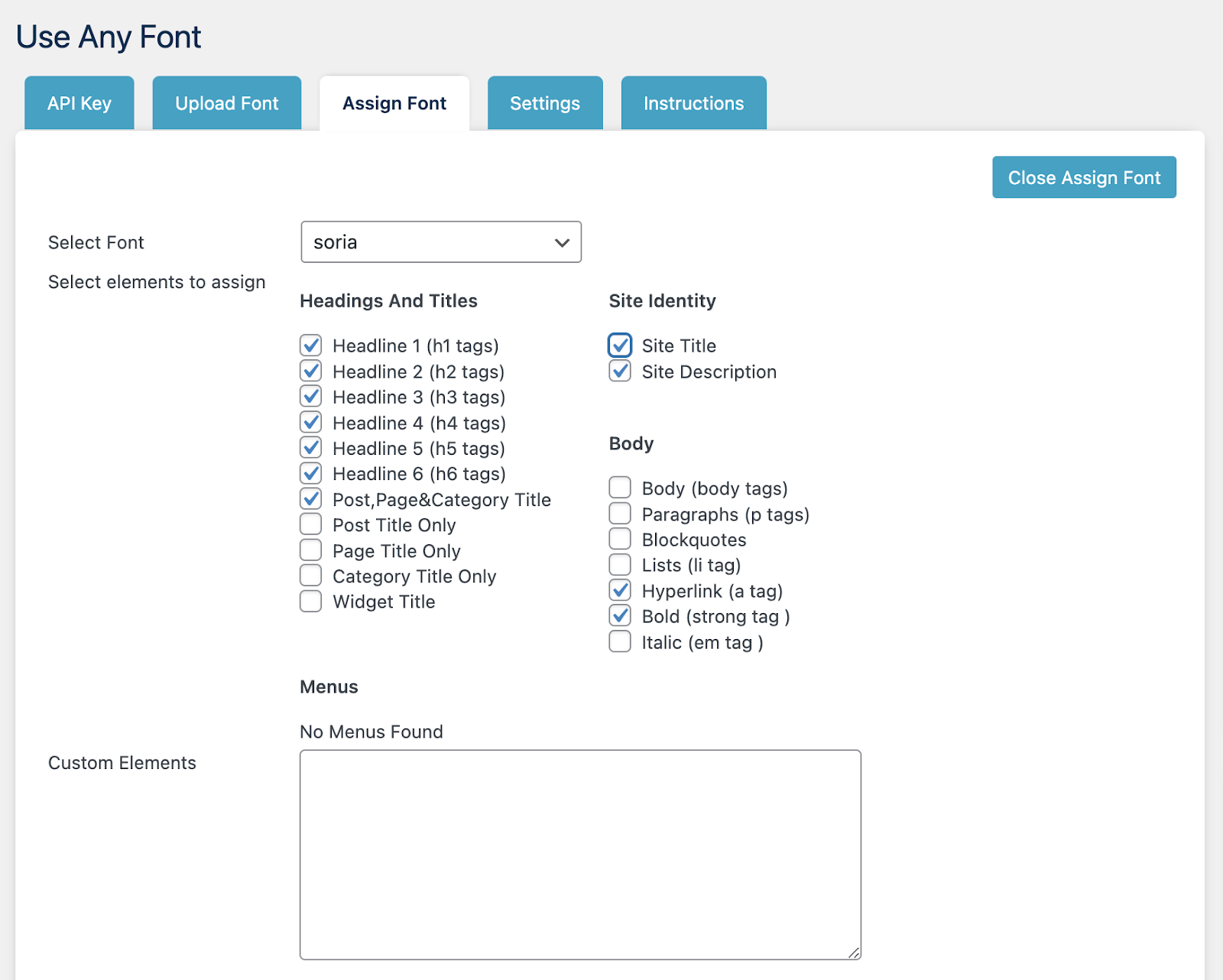 Assign font options for Use Any Font
