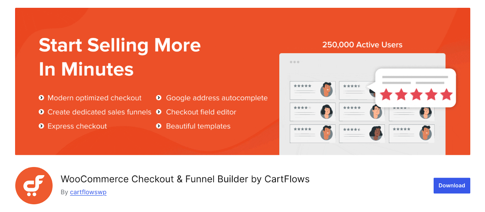 CartFlows WordPress plugin as seen in the WordPress Plugin Repository on WordPress.org