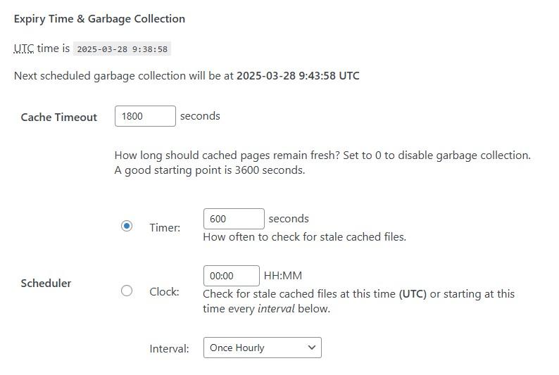 cache timeout and similar settings