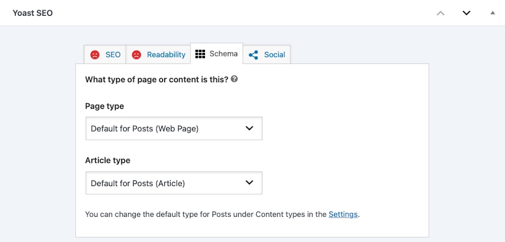 choosing a page type in Yoast
