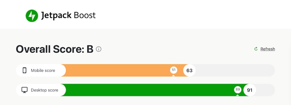 Jetpack Boost speed score
