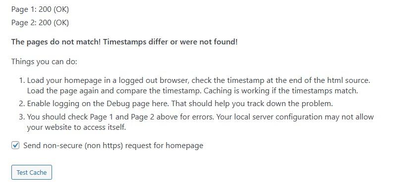 results of the Cache Tester