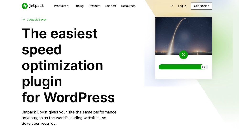Jetpack Boost homepage with text "the easiest speed optimization plugin for WordPress"
