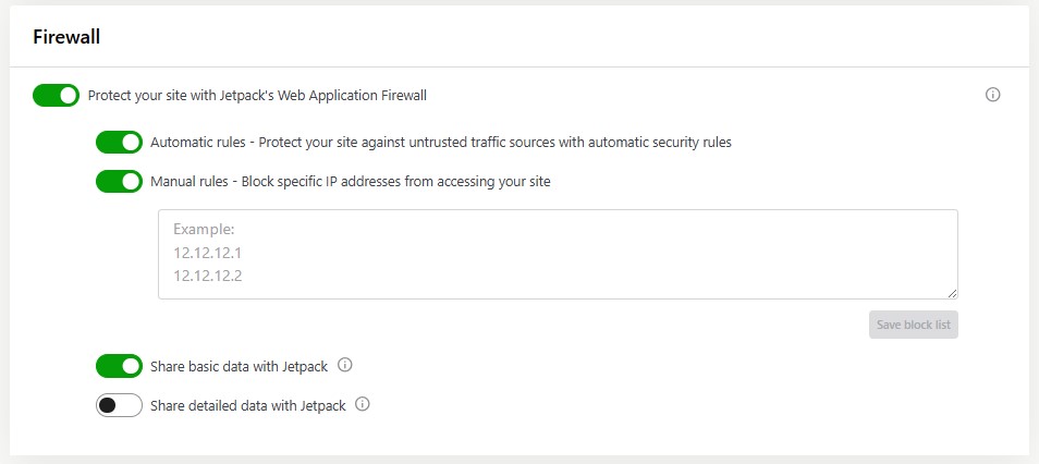 Jetpack firewall settings