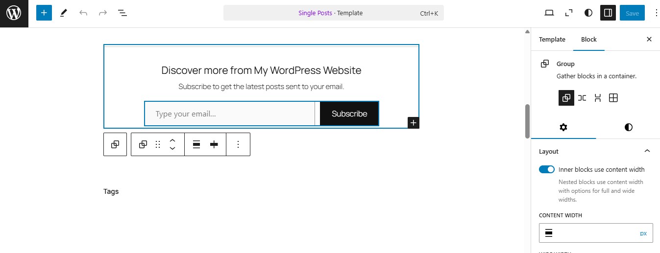 An example of the Jetpack Subscribe Block in the Block Editor.