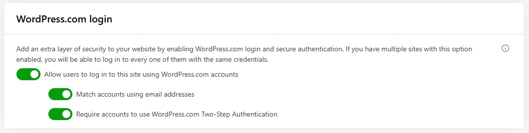WordPress.com two-factor authentication options