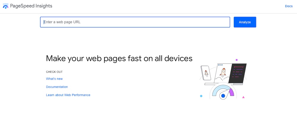 PageSpeed Insights page with a bar to enter page URL