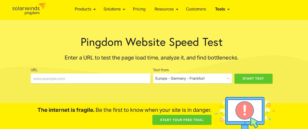 Pingdom website with their page speed test