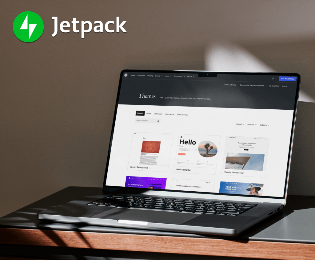 WordPress theme library on a laptop