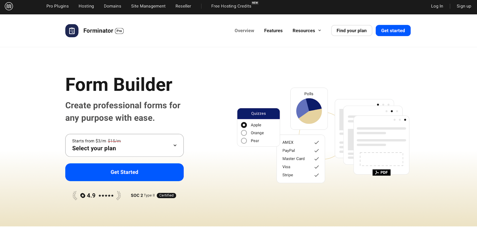Plugin Forminator con información sobre planes y precios