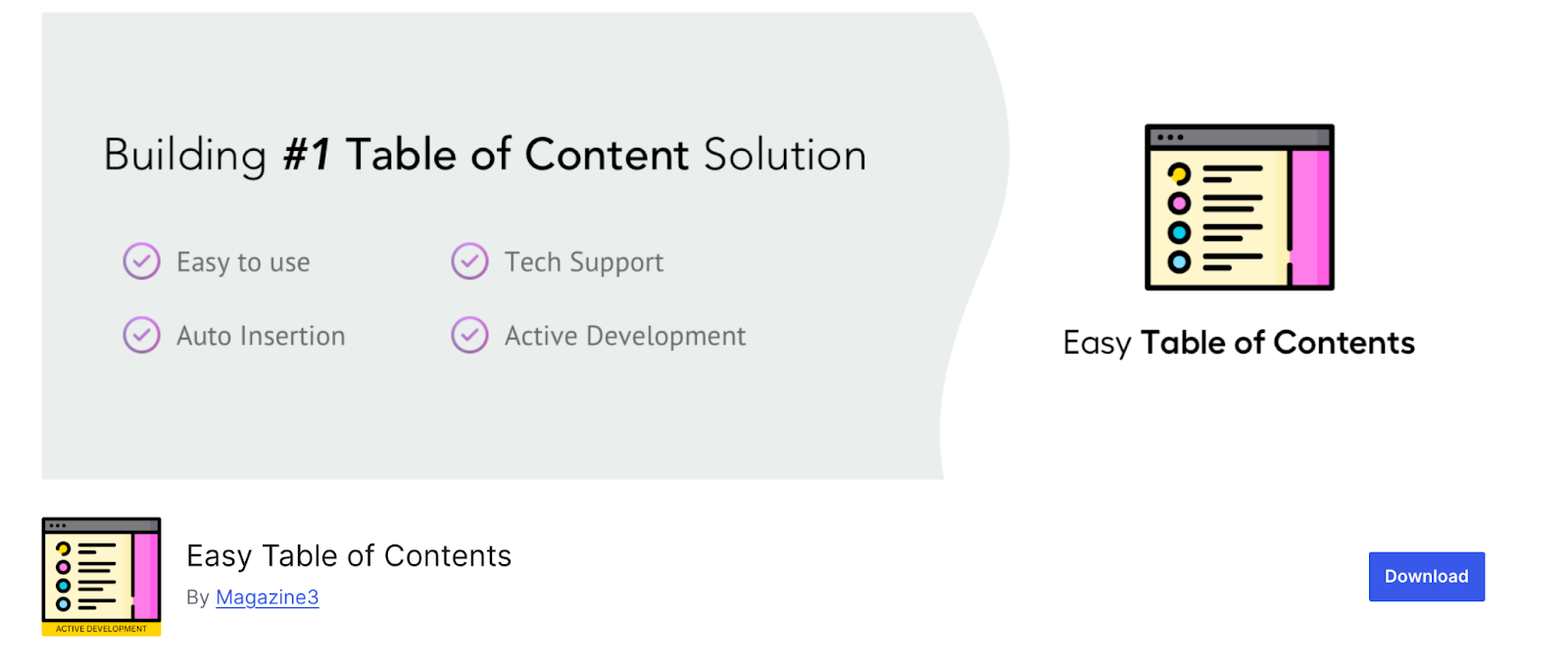 Easy Table of Contents plugin page in the WordPress repository