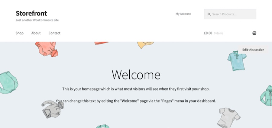 Storefront theme page with demo text